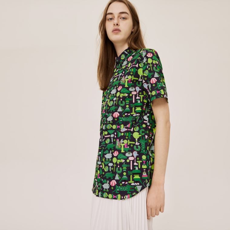 Lacoste x Jeremyville Regular Fit Bomulds Shirt Mørkeblå Blå Hvide | J2z6LtGm