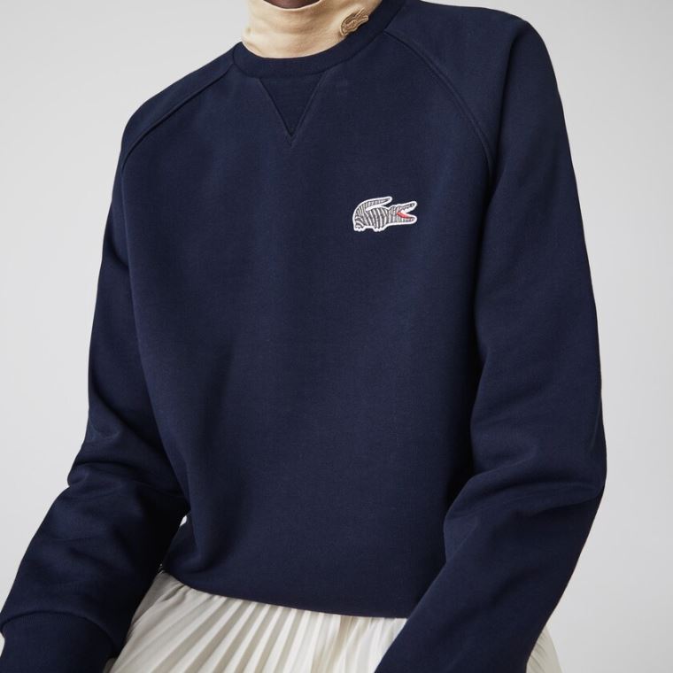 Lacoste x National Geographic Bomulds Fleece Sweatshirt Mørkeblå Blå Hvide | QaVnazyi