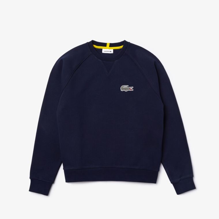 Lacoste x National Geographic Bomulds Fleece Sweatshirt Mørkeblå Blå Hvide | QaVnazyi