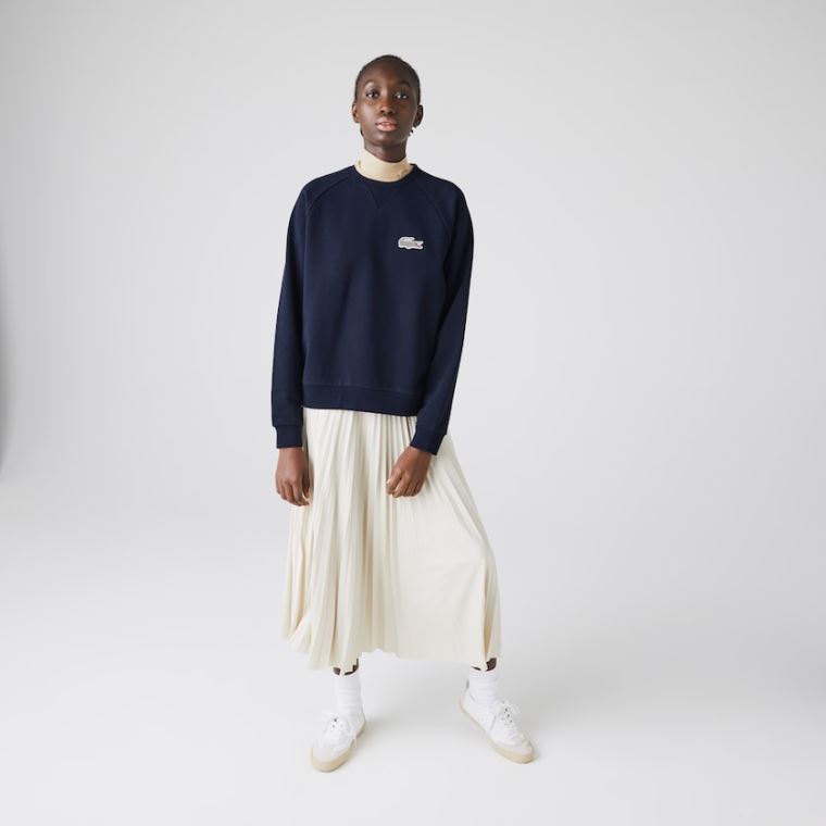 Lacoste x National Geographic Bomulds Fleece Sweatshirt Mørkeblå Blå Hvide | QaVnazyi