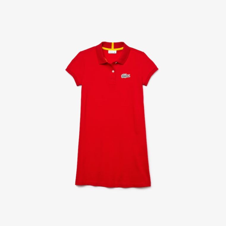 Lacoste x National Geographic Bomulds Piqué Polo Shirt Kjole Rød Hvide | PQW3AcbN