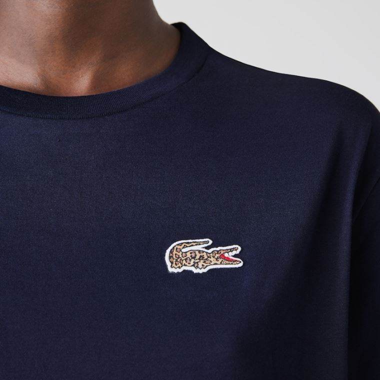 Lacoste x National Geographic Bomulds T-shirt Mørkeblå Blå Hvide | iVNVHuP0